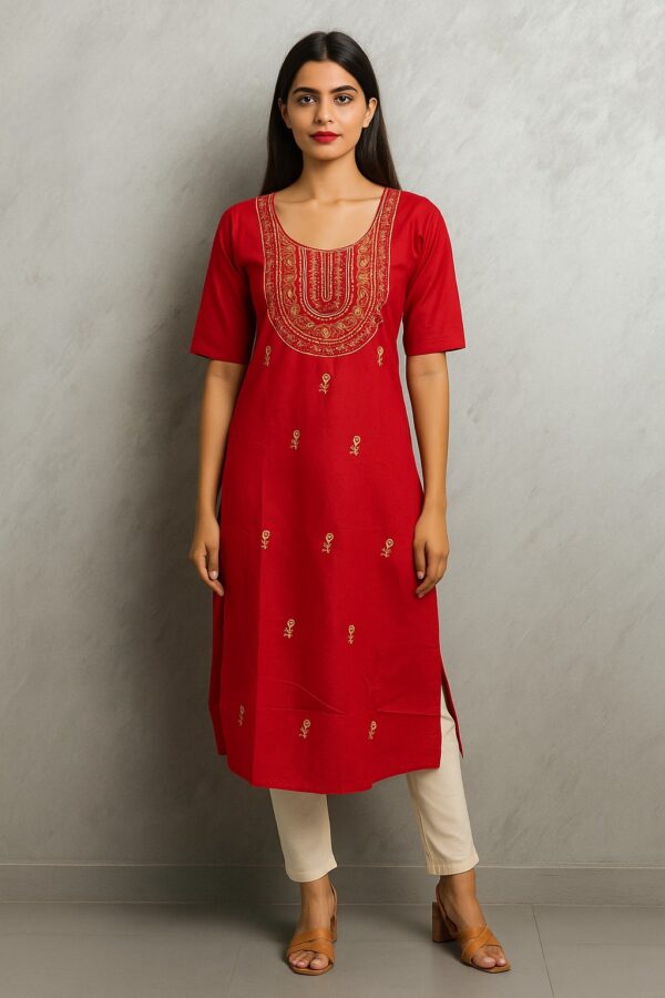 Red Embroidered Floral Kurti