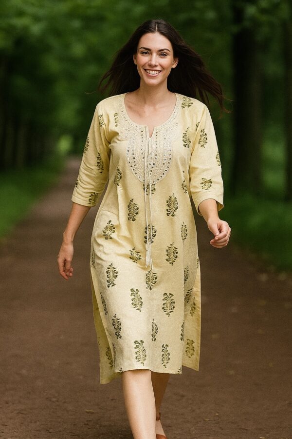 Light Yellow Printed Kurta