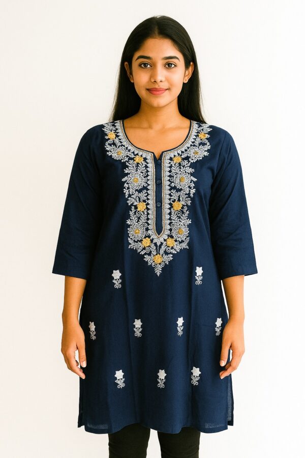 Navy Floral Embroidered Kurta