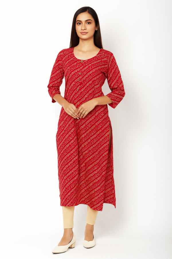 Red Leheriya Print Kurta