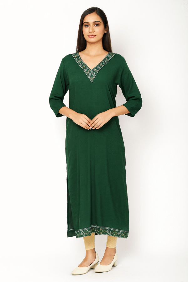 Forest Green V-Neck Kurta