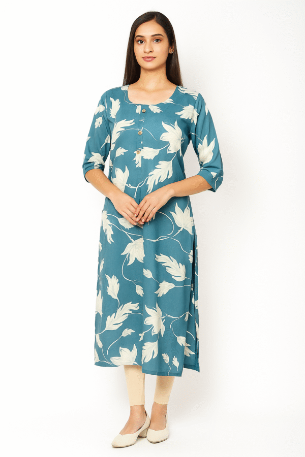 Teal Blue Floral Printed Kurta